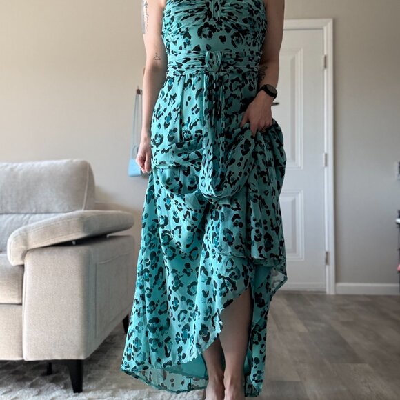 Nanette Lepore Strapless Leopard Gown in Turquoise and Black, Size 8 - Picture 2 of 7